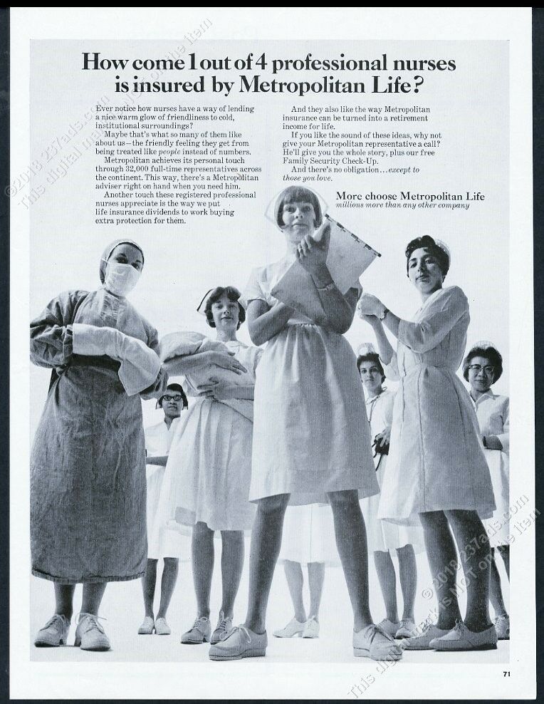 1966 Hospital Nurse 7 Women Photo Metropolitan Life Insurance Vintage Print Ad