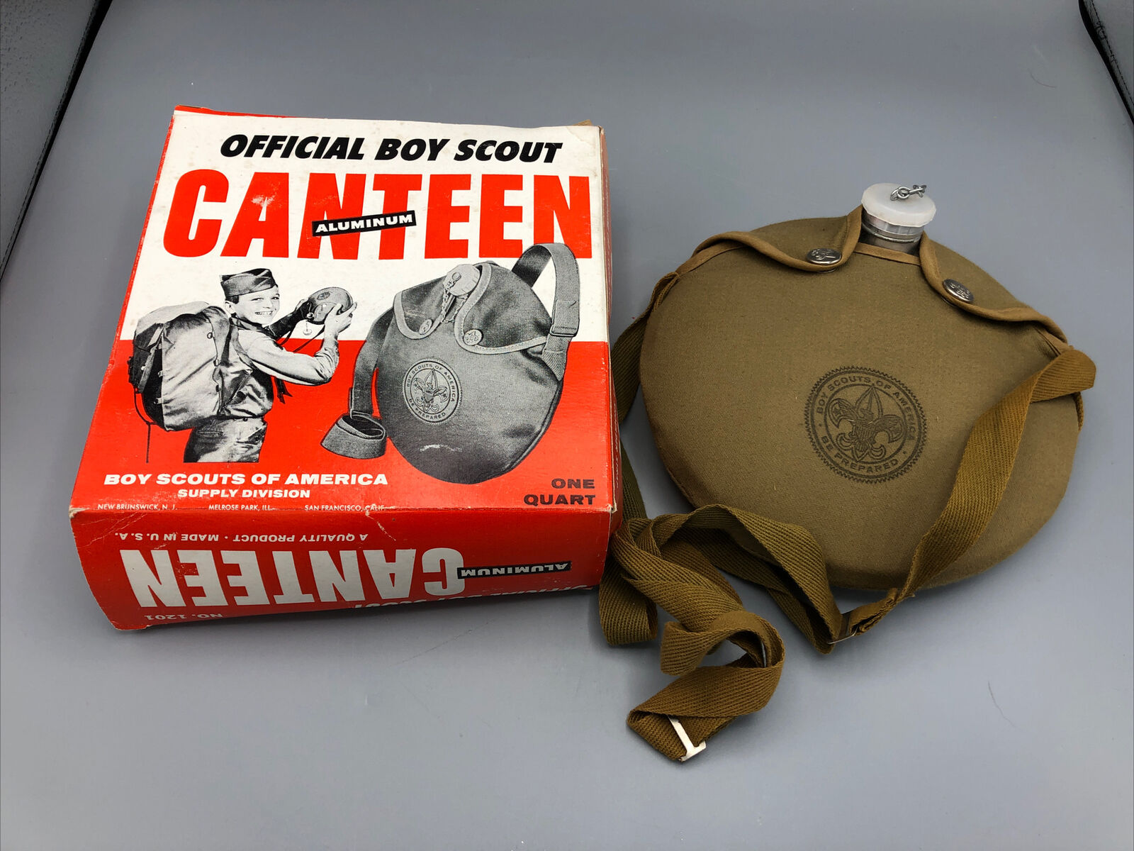 Vintage Official Boy Scout Aluminum Canteen One Quart - New Original Box No.1201