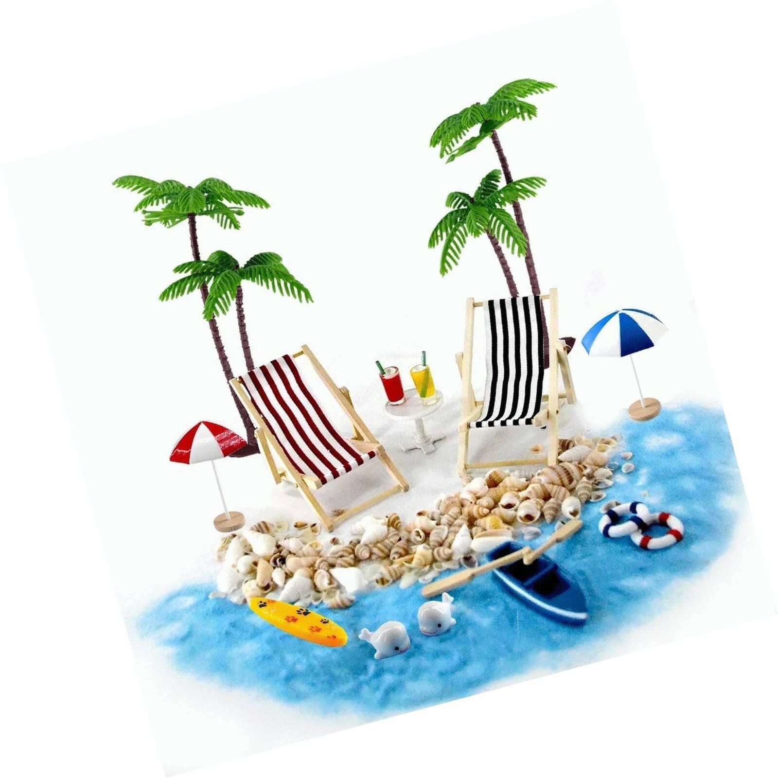 Beach Zen Garden Decor, Mini Desktop Sandbox Accessories, 16 Pcs Miniature Do...