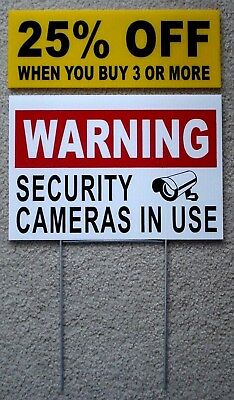 Warning Security Cameras In Use Coroplast  Yard Sign 8x12  W/ Stake  Security