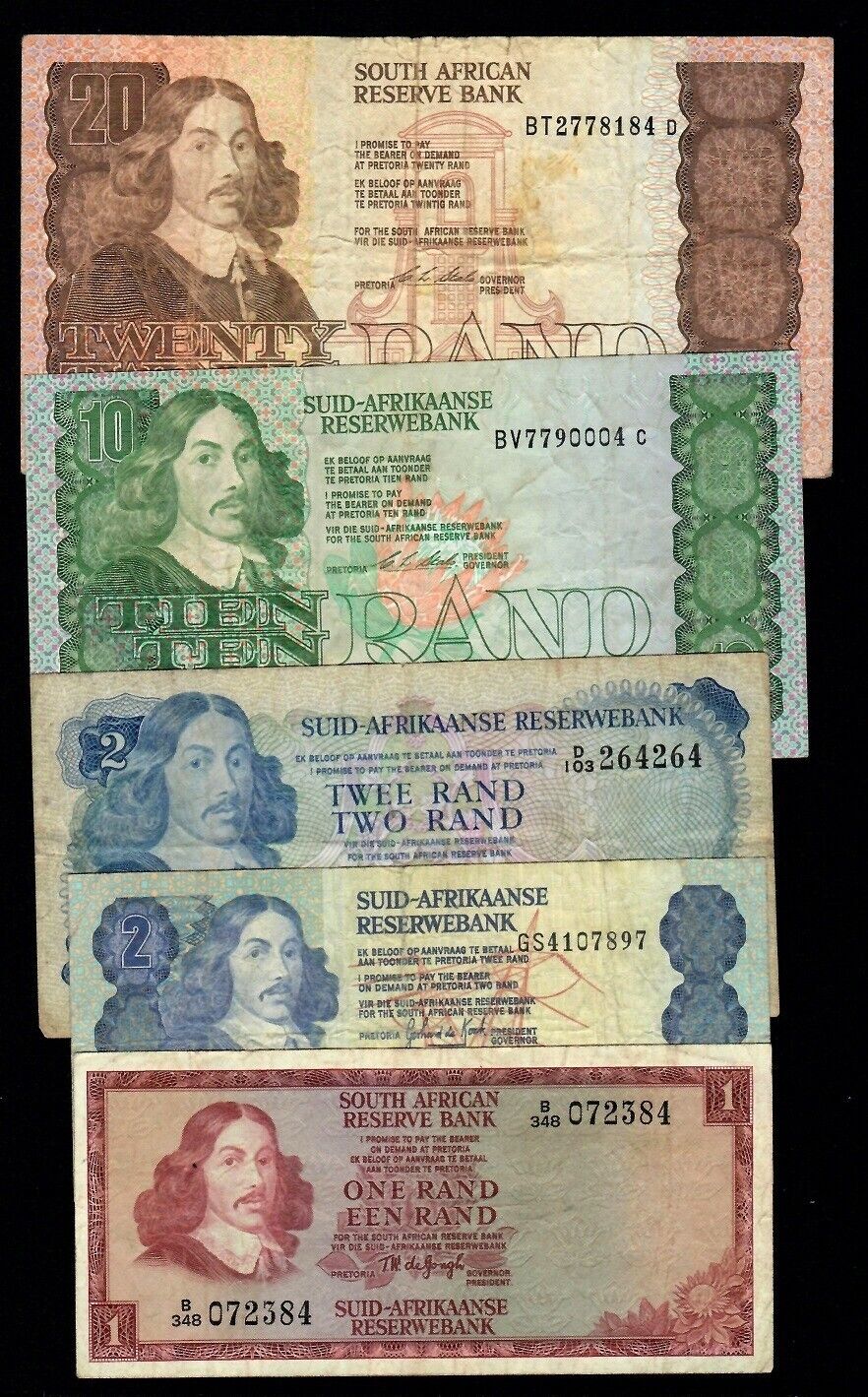 South Africa Set  1+2+2+10+20  Shillings  1967 - 1989 P-109 - 121
