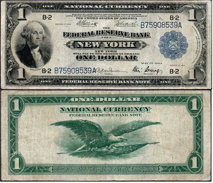 1918 $1 *new York* Crisp Vf Federal Reserve Bank Note!