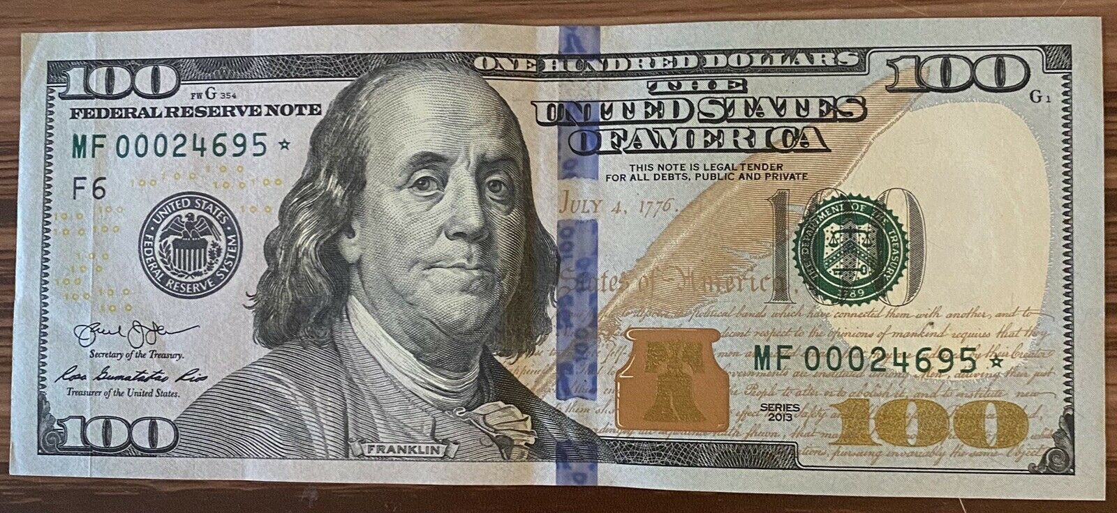 2013 $100 Federal Reserve ✯ Star Note  Mf00024695* Very Rare Only 128k Run