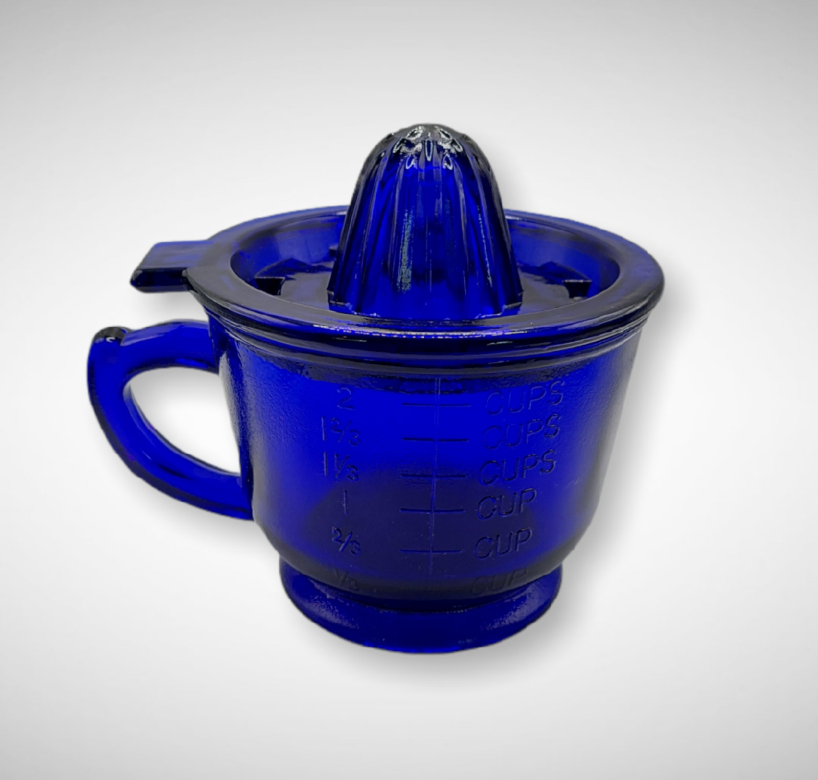 Cobalt Blue Juicer Reamer And 2 Cup Measuring Cup, Depression Style, Vintage
