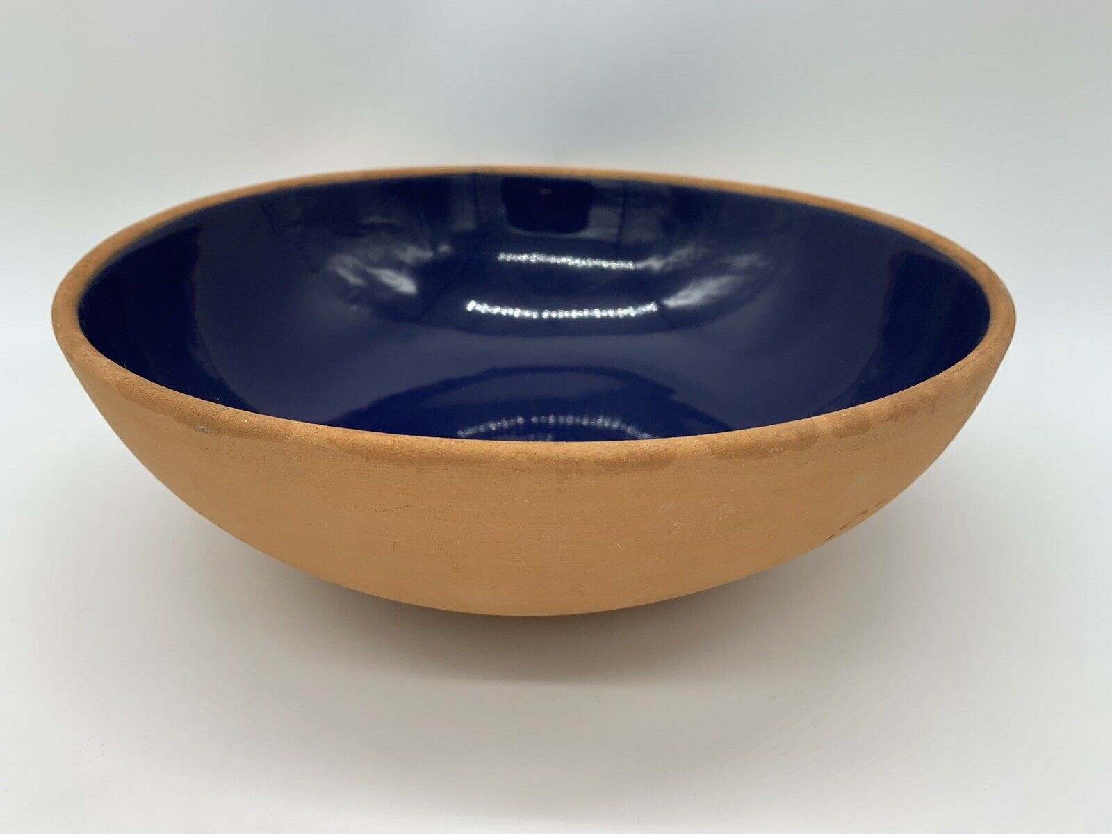 Romertopf Vtg Pottery Terra Rosa Reco Glazed Blue Clay Serving Bowl 10.5" Rare