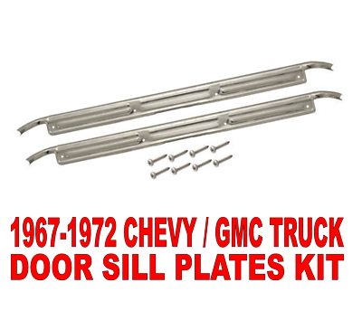 19 67 68 69 70 71 72 Chevy C10 Gmc Truck Chrome Door Sill Plates Pair W/hardware