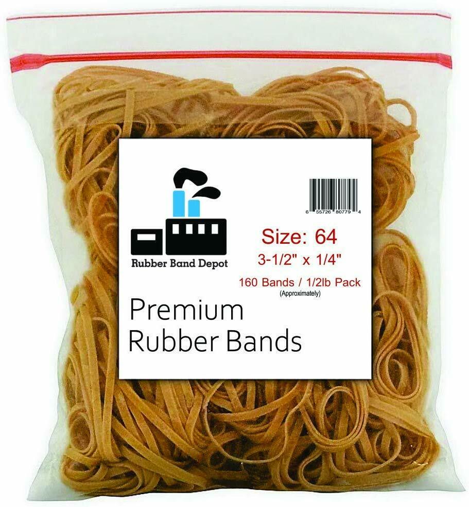 Rubber Band Depot, Size #64 (3-1/2" X 1/4''), (1/2 Pound Bag) Made In Usa