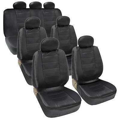 Van Suv Seat Covers 3 Row Pu Leather Side Armrest & Airbag Compatible Black