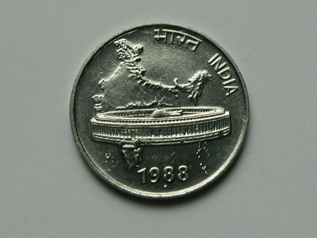 India 1988 50 Paise Coin By Noida Mint Au++ With Lustre & Parliament