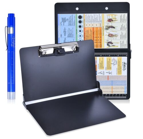 Black Foldable Nursing Clipboard W/pen Holder, Medical Penlight, And Ref Guides